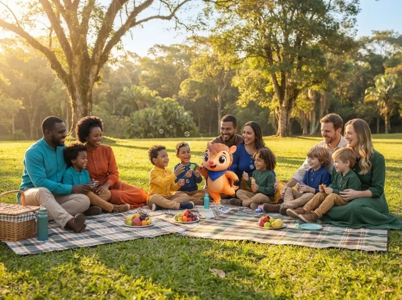 Famílias que educam em casa num piquenique, com o Tito